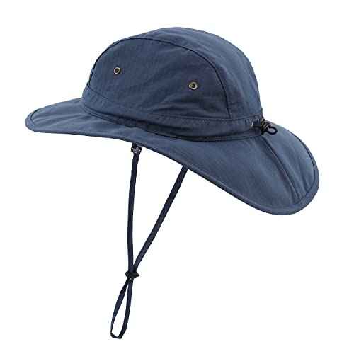UPF50+ Mens Sun Hat Wide Brim Sun Protection Hat Summer Fishing Hat Navy Blue