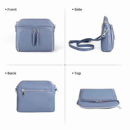 Real Leather Crossbody Bags for Women Travel Wallet Purse Blue