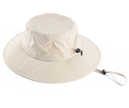 Foldable UPF 50+ Sun Hat for Men Women Wide Brim Beach Bucket Hat Summer Outdoor Fishing Hat UV Sun Protection Cap for Hiking Gardening Golf Light Khaki