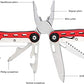 10-in-1 Stainless Steel Multitool for Hiking and Survival Gear with Needlenose Pliers, Wire Cutter, Saw, Safety Lock, Nylon Sheath, Red