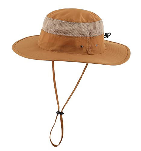 Men's Sun Hat UPF 50+ Wide Brim Bucket Hat Windproof Fishing Hat Brown