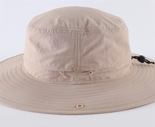 Men's Sun Hat UPF 50+ Wide Brim Bucket Hat for Fishing Hiking Gardening Summer Breathable Cowboy Hat Light Khaki