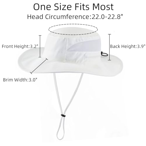 Women's UPF 50+ Safari Sun Hat Ladies Sun Hat Wide Brim Bucket Hats Breathable UV Protection Fishing Hats White