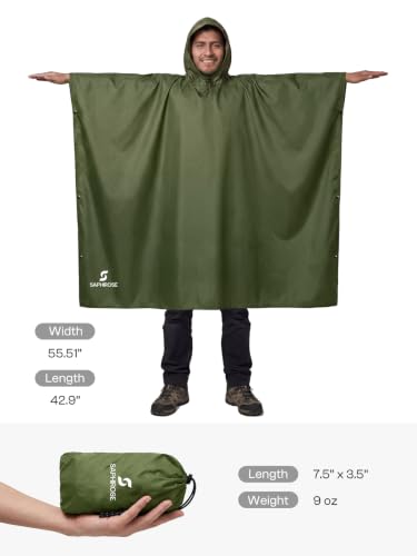 Adult Rain Poncho Waterproof Hooded Raincoat Lightweight Packable