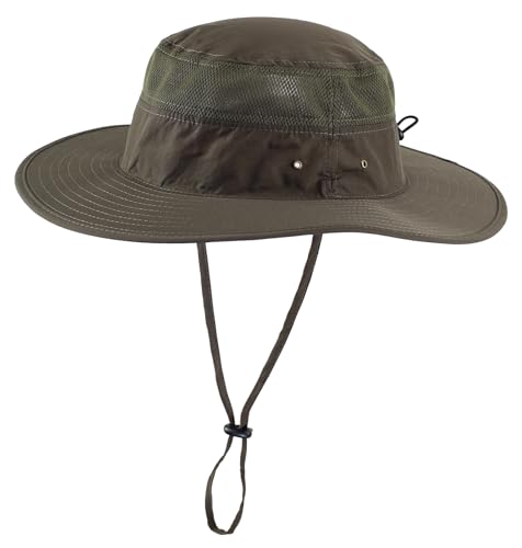 UPF50+ Mens Sun Hat Wide Brim Fishing Hat for Men Sun Protection Hat Light Weight Bucket Hat for Garden Hiking Camping Safari Army Green