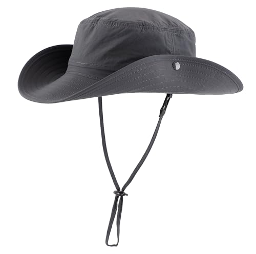 Men's Cowboy Sun Hat Wide Brim Fishing Hiking Camping Gardening Hat UV Protection Outdoor Summer Sun Hat Dark Grey
