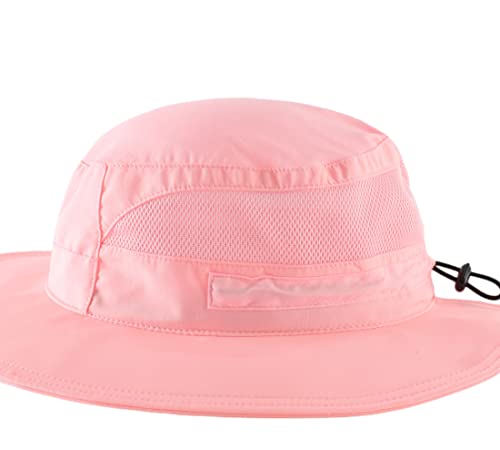 UPF 50+ Wide Brim Bucket Hat for Women Outdoor Quick Dry Safari Sun Hat Breathable UV Protection Fishing Hats Pink