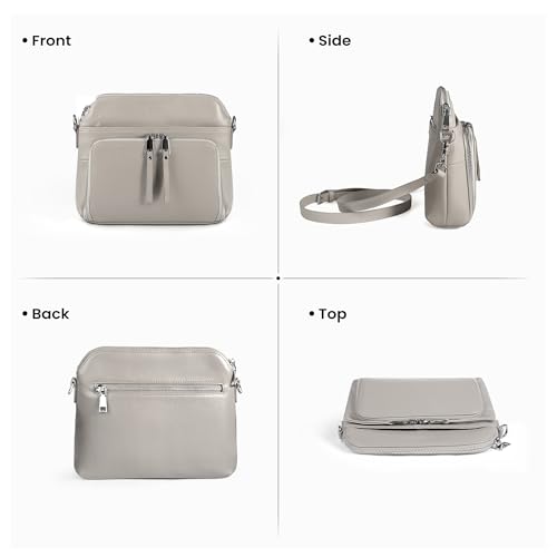Real Leather Crossbody Bags for Women Travel Wallet Purse Light Grey