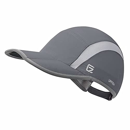 Sport Hat 50+ UPF Inhibit UV Lightweight Baseball Cap Quick Drying Reflective Foldable Cap Water Repellency with Mesh Race Suitable for Men Woman Running Outdoor Activity Cap Dark Gray