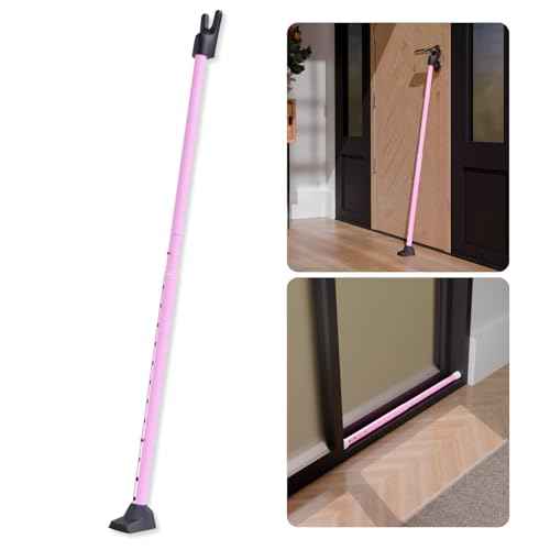 3-in-1 Door Security Bar, Security Door Stoppers & Door Barricade – Heavy Duty Adjustable Iron Security Lock Bar for Home Defense, Apartment & Travel Safety (1 Pack - Pink)