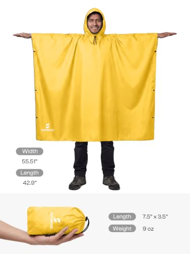 Adult Rain Poncho Waterproof Hooded Raincoat Lightweight Packable