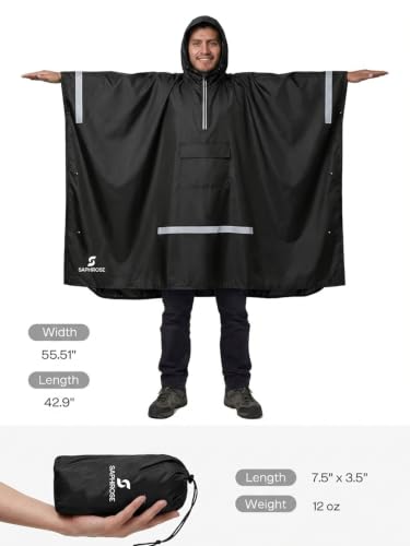 Adult Rain Poncho Waterproof Hooded Raincoat Lightweight Packable