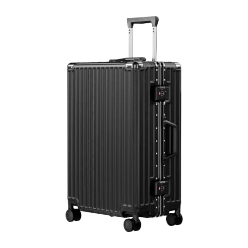 Luggage PC+ABS Aluminum Frame Zipperless Checked Luggage Hard Shell Suitcase with TSA Lock Double Spinner Wheels 24 Inch Black