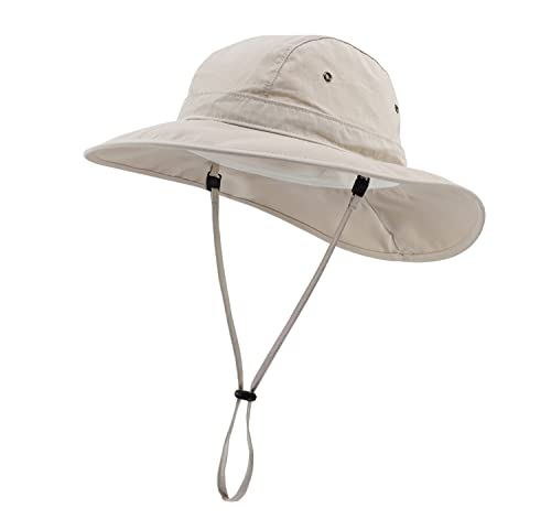 Mens Sun Hat Wide Brim UPF 50+ Sun Protection Hat Summer Bucket Hat with String Beige