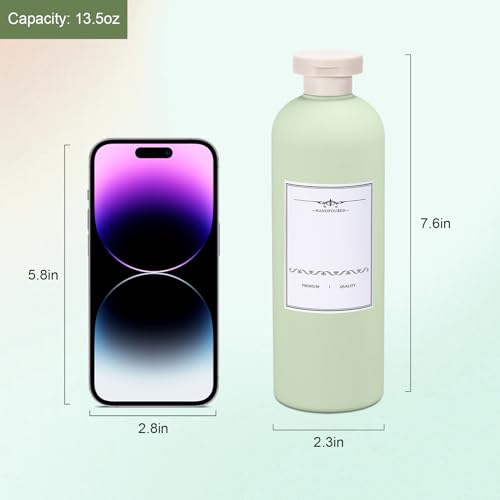 13.5oz 4Pcs Green Plastic Refillable Travel Shampoo and Conditioner Bottles Plastic Refillable Travel Shampoo Bottles with Flip Cap Shampoo and Conditioner Dispenser (4 Count)