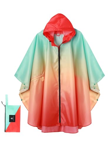 Adults Rain Poncho Waterproof Raincoat Women Gradient Hood with Pocket