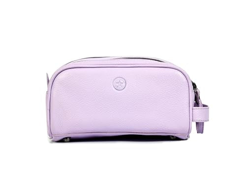 10" Premium Leather Toiletry Travel Pouch With Waterproof Lining