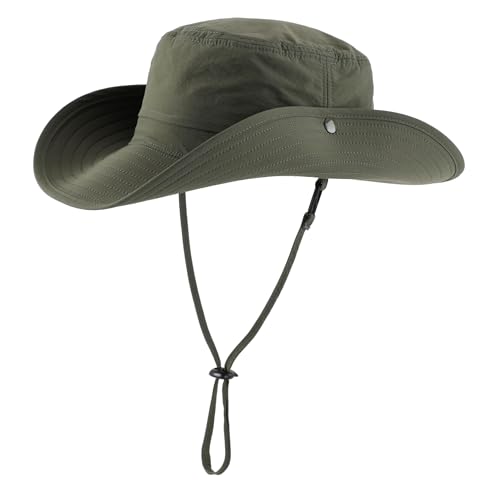 Outdoor SPF 50+ Boonie Sun Hat for Men Gardening Fishing Hiking Hat Adjustable Wide Brim Bucket Hat Army Green