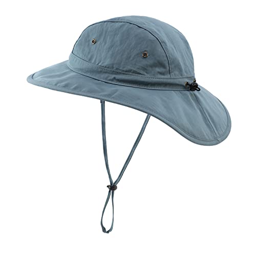 Mens UPF50+ Bucket Sun Hat Wide Brim UV Sun Protection Hat Summer Hat Fishing Cap Blue