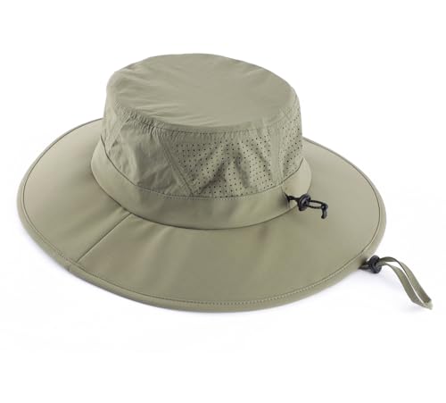 UPF 50+ Wide Brim Mens Sun Hat Womens Beach Bucket Hat Summer Outdoor Fishing Hat UV Sun Protection Cap for Gardening Hiking Golf Light Green