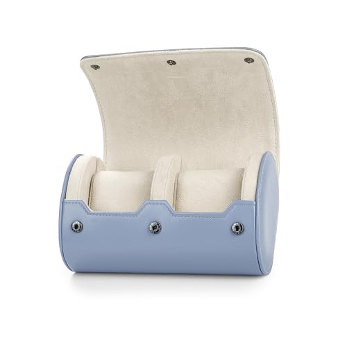 2 Slot Leather Watch Organizer Case Light Blue
