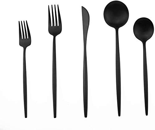 20-Piece 18/10 Stainless Steel Flatware Silverware, Luxury Dinnerware Set Travel Cutlery Tableware Include Knife Fork Spoon Service for 4,Healthy & Eco-Friendly Dishwasher Safe (Black Matte) (4 Count)