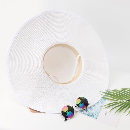 Womens Big Bowknot Straw Hat Foldable Sun Hats Floppy Beach Hat Large Roll up Cap UPF 50+