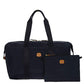 Bric’s X-Bag/X-Travel 2.0 Overnight Weekender Duffel, Water-Resistant Folding Carry-On with Leather Trim, Removable Shoulder Strap and Pass-Through Sleeve - Mini Bag Included – 18 Inch, Navy
