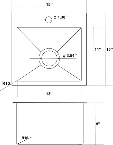 15”x15” Black Drop In Bar Sink