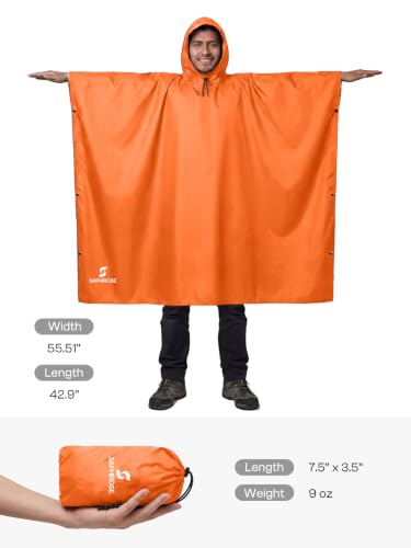 Hooded Rain Poncho Waterproof Raincoat Jacket for Men Women Adults