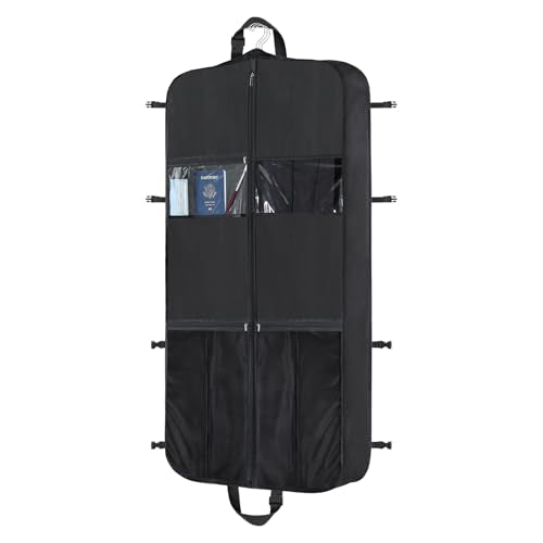 Garment Bags for Travel Carry on Suit Bags for Men Travel Waterproof Hanging Clothes Bag for Travel with Shoulder Strap and Extra Pockets for Suit Shirts Coats Dresses
