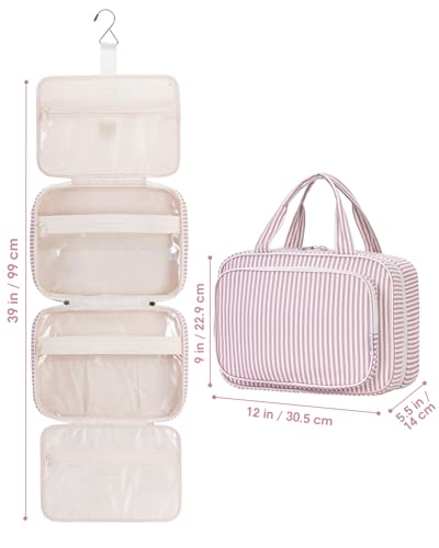 Striped Travel Toiletry Bag for Women Large Hanging Makeup Bag Organizer Toiletries Bag for Full Size Essentials Accessories Cosmetics