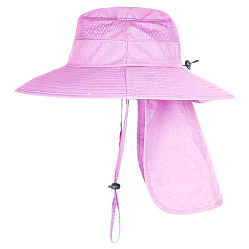 2Pack Sun Hats for Men Women Fishing Hat UPF 50+ Breathable Wide Brim Bucket Hats Summer UV Protection Safari Hat with Neck Flap Black