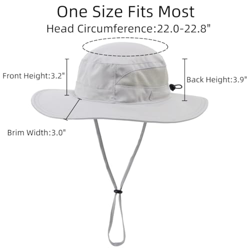 Womens Sun Hat Outdoor Wide Brim Boonie Sun Hat Summer Beach Hats UV Protection Fishing Safari Cap Light Grey
