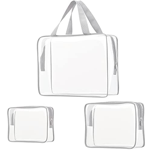 3Pcs Crystal Clear PVC Travel Toiletry Bag Kit for Women Men (3 Count)