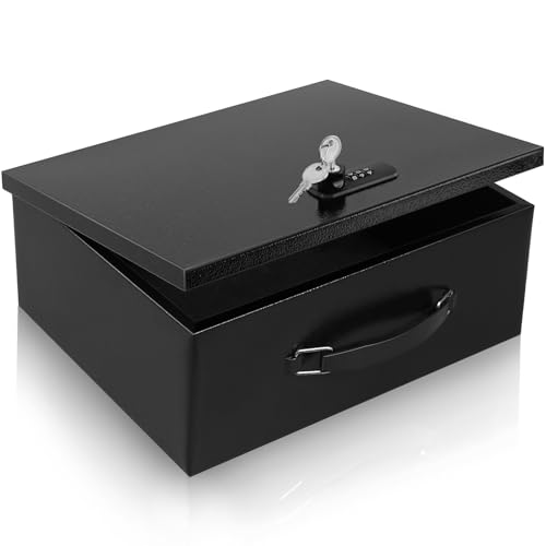 Fire Resistant Document Lock Box Safe Dual Key & Combo