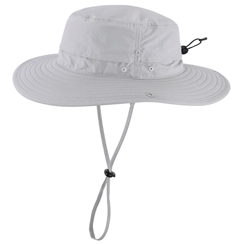 Men's Sun Hat Wide Brim Hiking Camping Gardening Hats UV Protection Outdoor Fishing Hat Light Grey