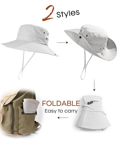 Sun Hats for Women Wide Brim Bucket Hat Ponytail Hole Outdoor UPF
