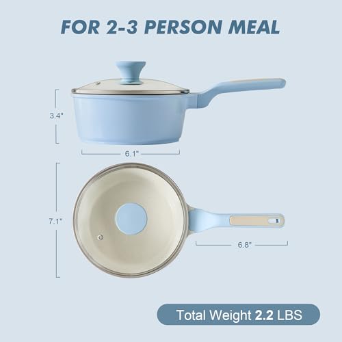 Ceramic Nonstick Saucepan with Lid 2.0QT