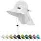 Cooling Sun Hat for Men Women UPF50+ Wide Brim Fishing Hat with Neck Flap Adjustable Foldable Bucket Hat for Hiking White