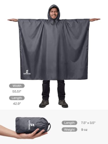 Adult Rain Poncho Waterproof Hooded Raincoat Lightweight Packable