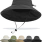 Sun Hats for Women UV Protection Wide Brim Hat with Ponytail Hole Black