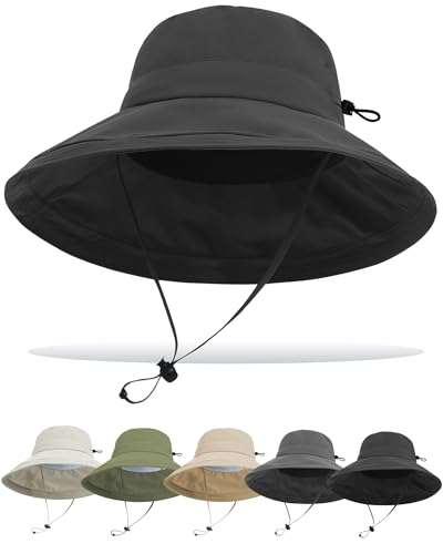 Sun Hats for Women UV Protection Wide Brim Hat with Ponytail Hole Black