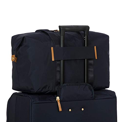 Bric’s X-Bag/X-Travel 2.0 Overnight Weekender Duffel, Water-Resistant Folding Carry-On with Leather Trim, Removable Shoulder Strap and Pass-Through Sleeve - Mini Bag Included – 18 Inch, Navy