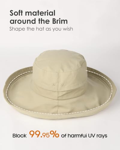 Womens Sun Hat with Ponytail Hole Cotton Shapeable Wide Brim