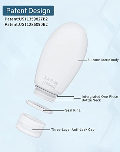 Silicone Travel Bottles for Toiletries TSA Approved Travel Size Containers Set 4 Pack Portable Leak Proof Refillable Cosmetic Squeeze Bottles Shampoo Hair Conditioner Body Lotion Bath Shower Gel (4 Count)
