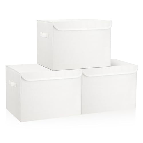 Large 17" 42 Quarts Collapsible Stackable Storage Bins with Lids [3 (3 Count)