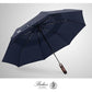 Folding Umbrella Real Wood Handle Auto Open Close Dark Navy