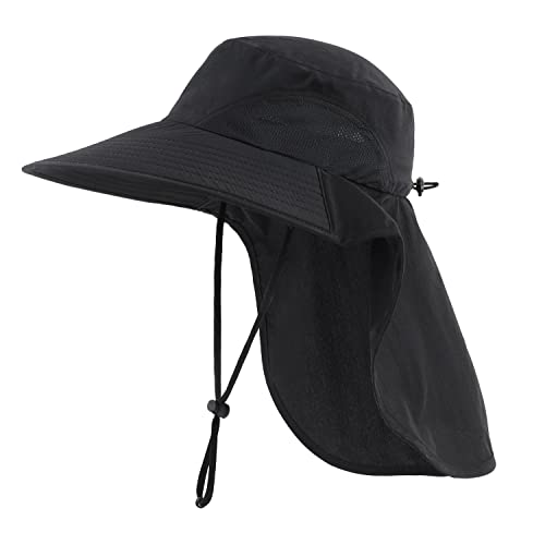 Outdoor UPF50+ Sun Hat Wide Brim Mesh Fishing Hat with Neck Flap