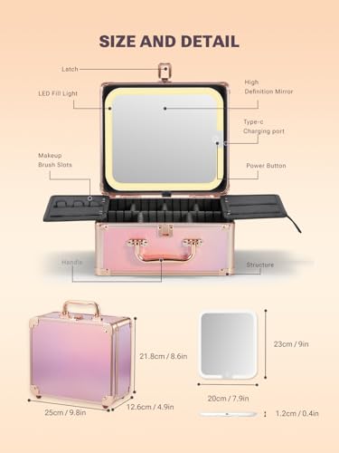 Makeup Box with Detachable Magnetic LED Mirror